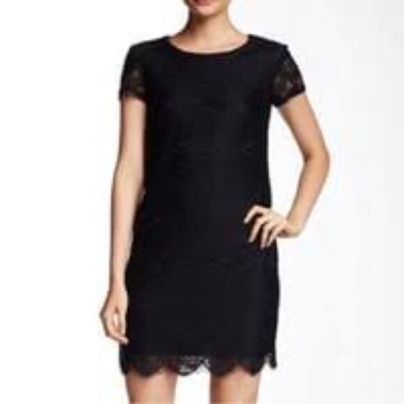 Laundry by Shelli Segal Black Lace Shift Dress Women’s 4 NWT Short Sleeve - Picture 1 of 9